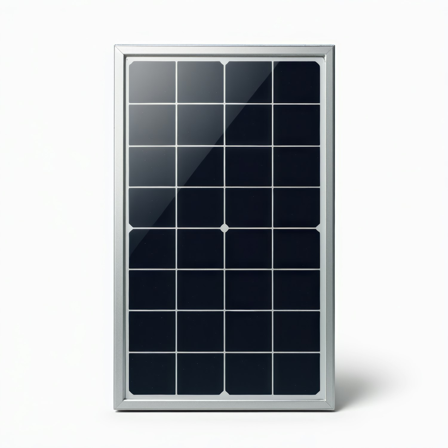 Painel solar com células azuis em moldura prateada